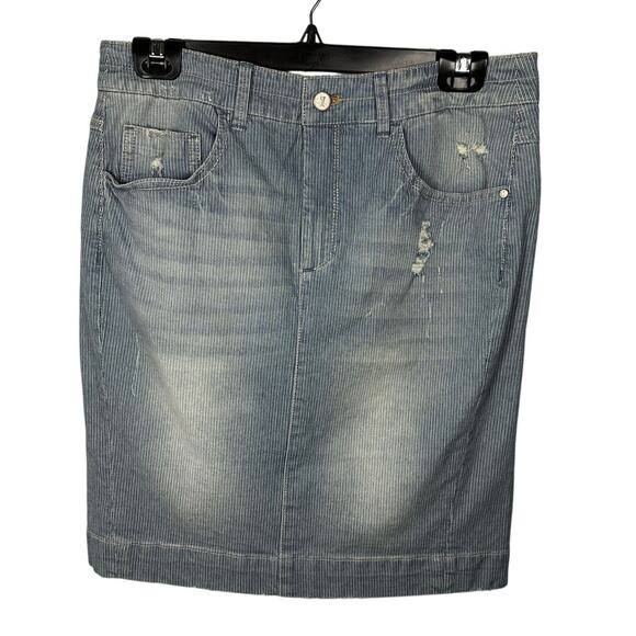 Pilcro and The Letterpress Pinstriped Distressed Cotton Skirt Women's 30 - Picture 1 of 9